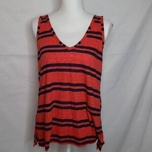 Michael Stars NWT Montauk Stripe Tank V Neck Slim Fit sz M in Tomato